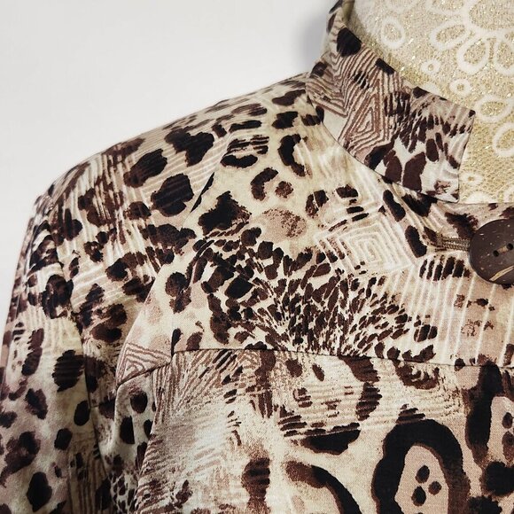Chico's Size 2/12-14 Leopard Print Button Down Mandarin Collar Lined Jacket - Picture 5 of 14